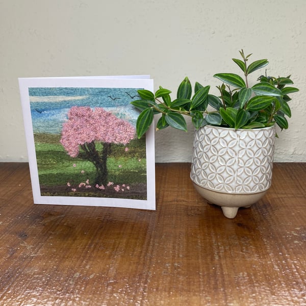 Card, spring time blossom tree, print of original textile artwork (7)