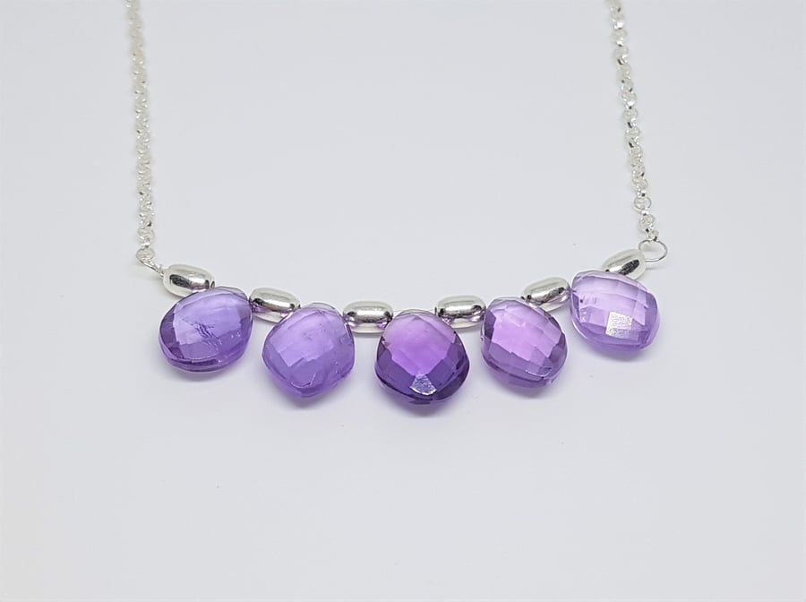Amethyst Faceted Drop Sterling Silver Gemstone Necklace, February Birthstone Nec