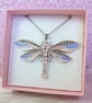 Lilac and pink dragonfly pendant, handpainted necklace for women - Image 3