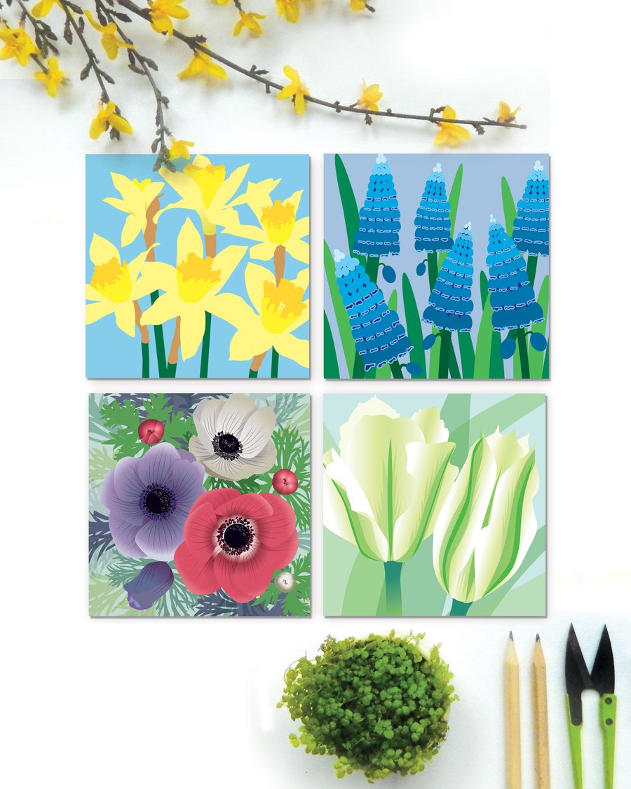 March Floral Card Collection - pack of four Spring cards