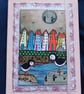 Quirky art, cute puffin lined A5 hand decorated quirky  journal  notebook
