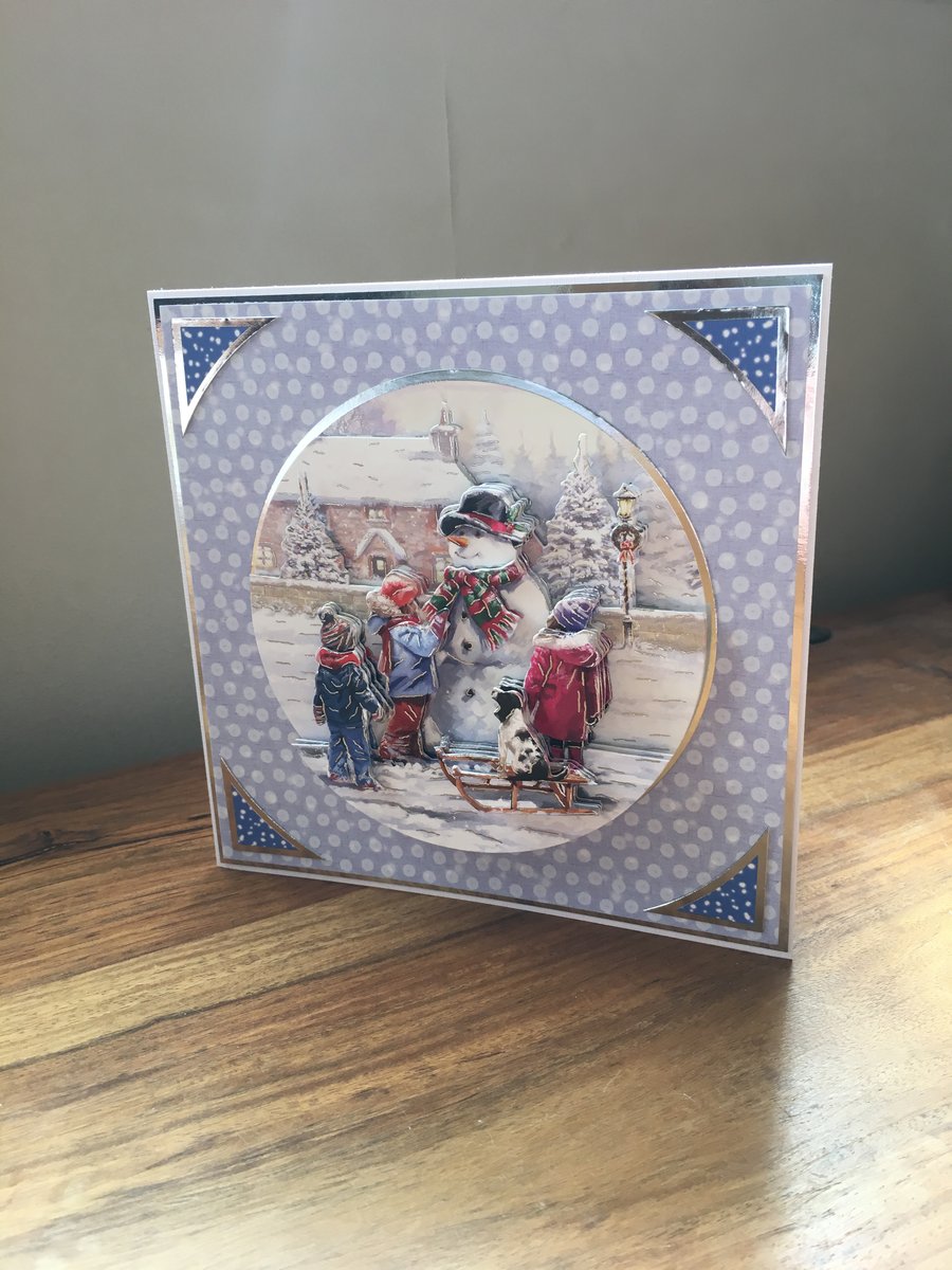 3D Snowman Handmade Christmas Card - Decoupage - Handmade -  Blank Inside