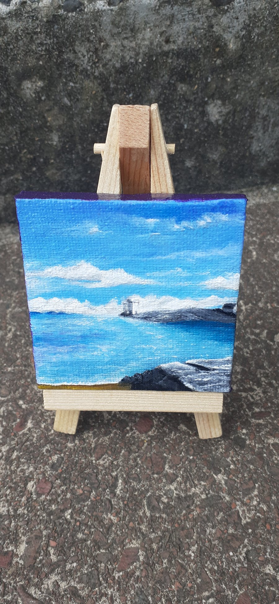 Scottish landscape mini painting, lighthouse painting
