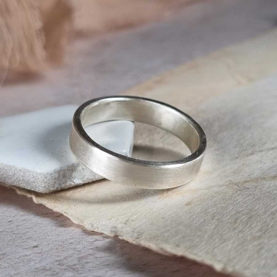 Wide Silver Band - Brushed Finish Sterling Silver Ring