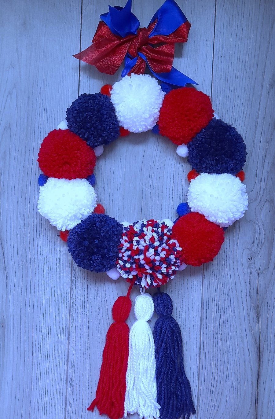 Jubilee Wreath - Red, White and Blue Pom Pom Wreath
