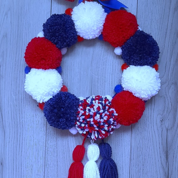 Jubilee Wreath - Red, White and Blue Pom Pom Wreath