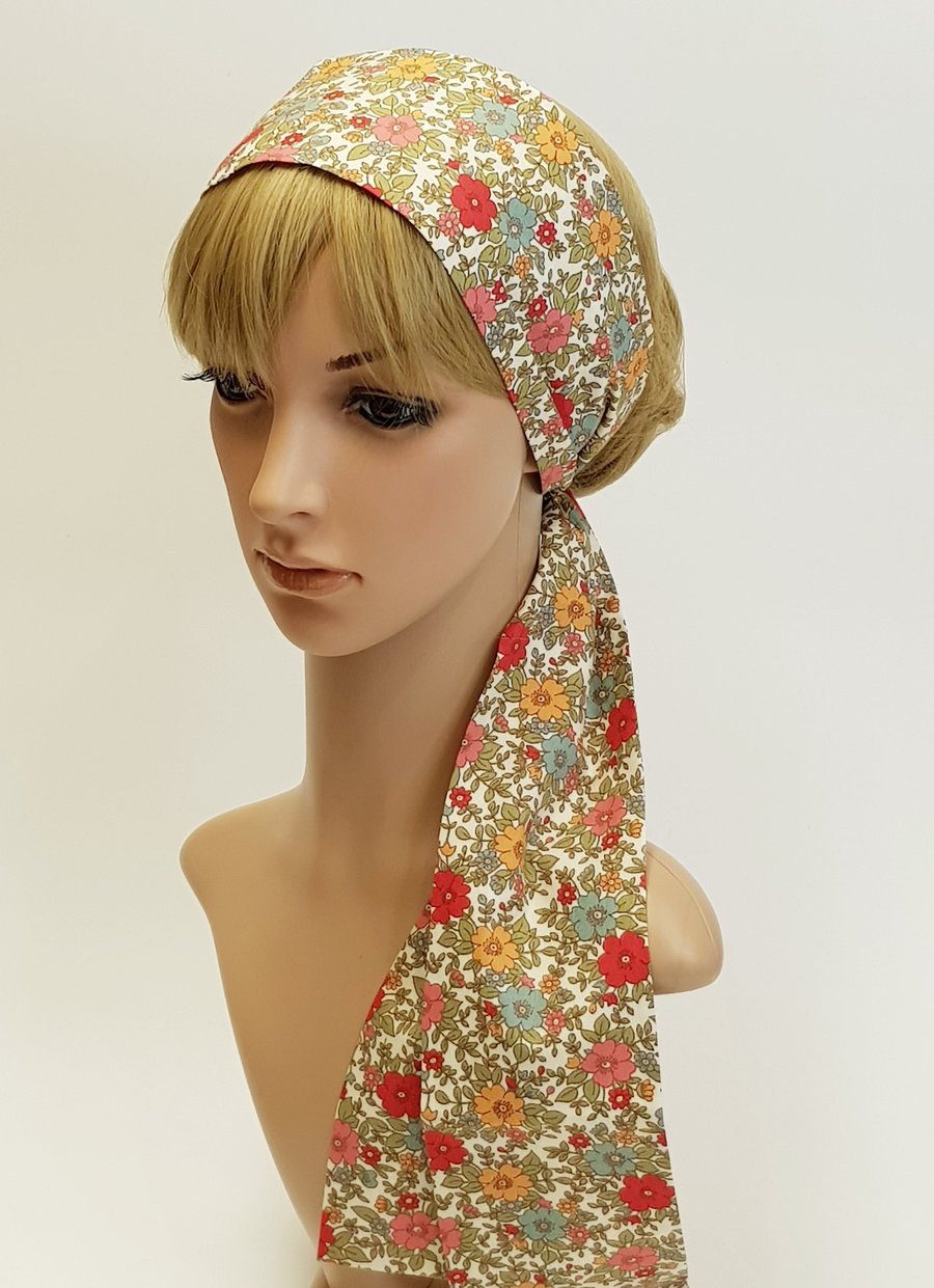 Pin up style floral cotton head scarf self tie Folksy