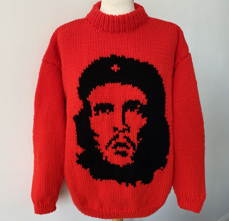 Red Che Guevara Hand Knitted Iconic Image Sweater