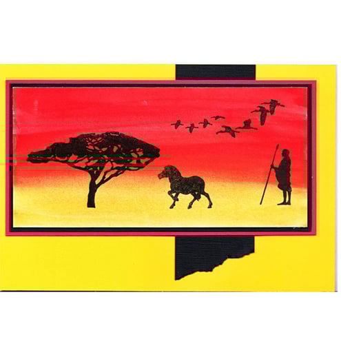 Acacia Tree, Zebra and Zulu Warrior (AF200)