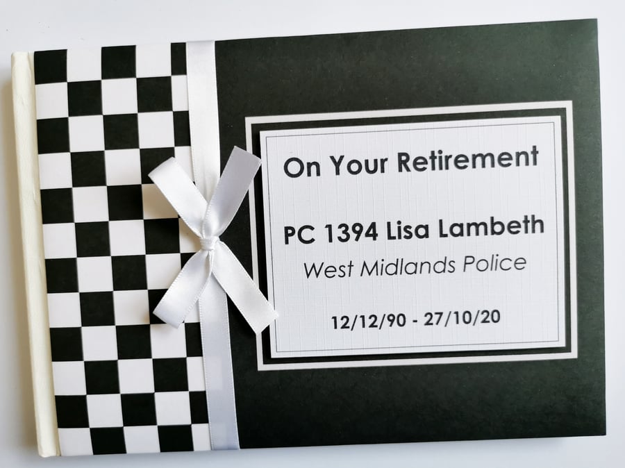 Police retirement guest book, black and white retirement guest book, gift