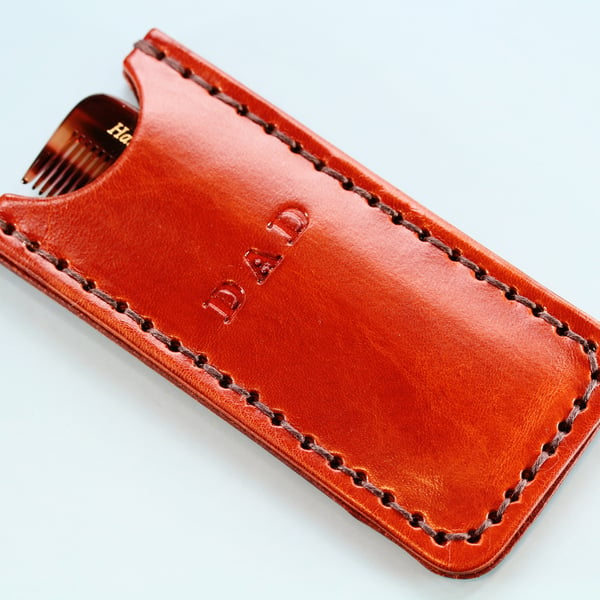 Dad Leather Comb Case, Handmade Dad Comb Case, Leather Pocket Comb Case 