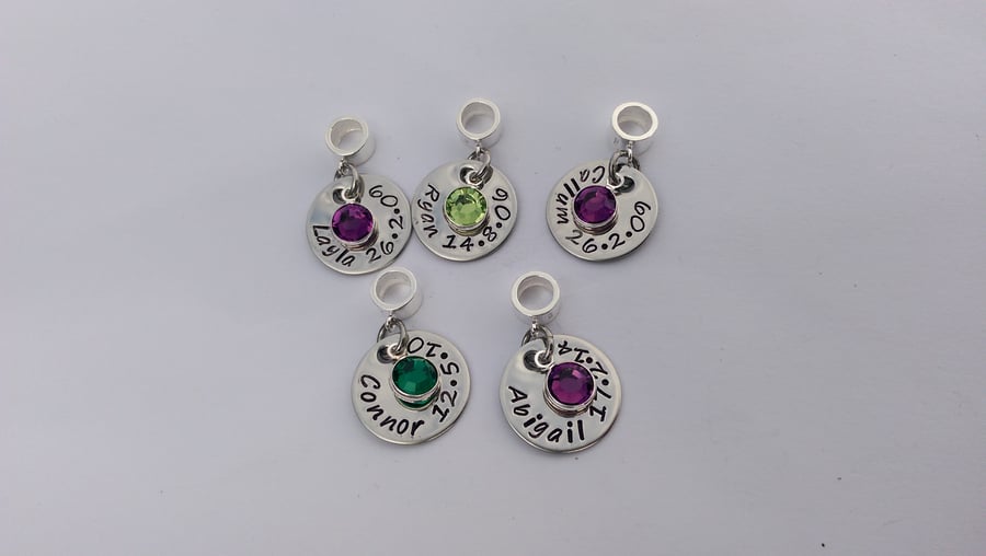 Hand Stamped personalised bracelet charm