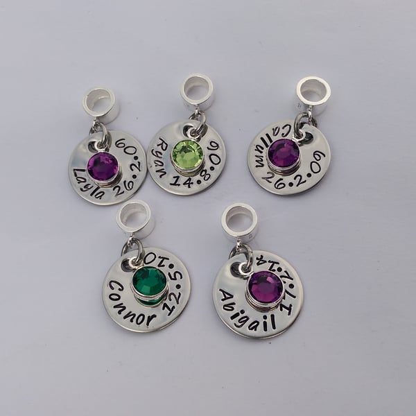 Hand Stamped personalised bracelet charm
