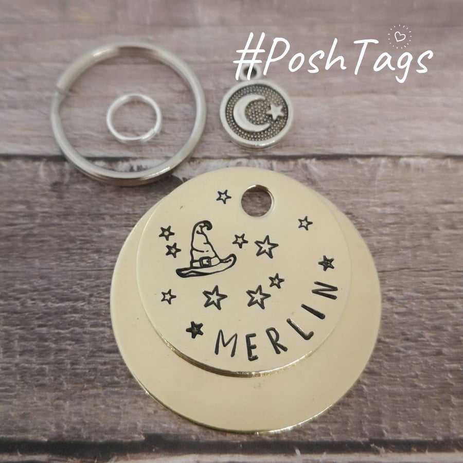 Merlin (or any name) wizardwitch - hat moon stars magic cute funny - pet cat dog