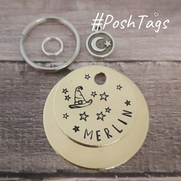 Merlin (or any name) wizardwitch - hat moon stars magic cute funny - pet cat dog