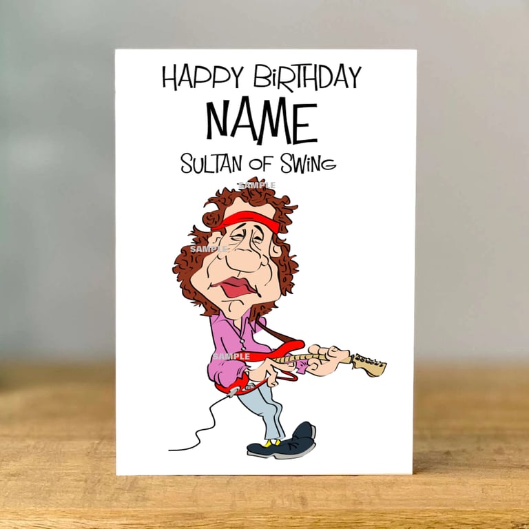 Personalised Dire Music Birthday Card, Guitar Player, mum, dad, grandad son, dad