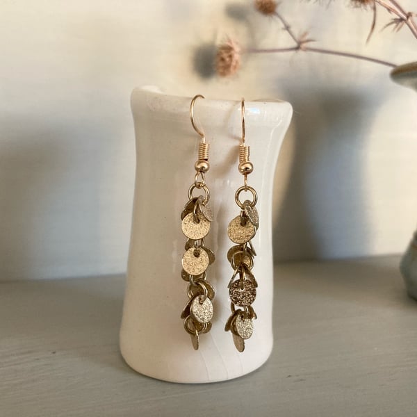 Gold sparkle earrings, vintage chain, party earrings