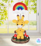 Crochet giraffe and rainbow sculpture. Giraffe ornament. Giraffe gift. 