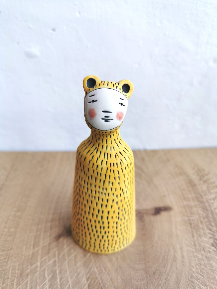 Ceramic miniature figurine - Peculiar Bear Person in Golden Yellow no. 3