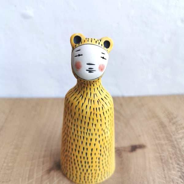 Ceramic miniature figurine - Peculiar Bear Person in Golden Yellow no. 3