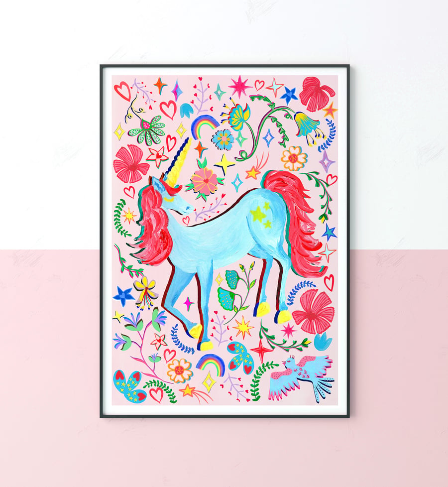 Colourful Unicorn Nursery Print