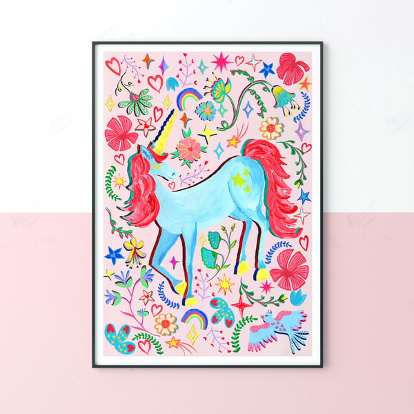 Colourful Unicorn Nursery Print