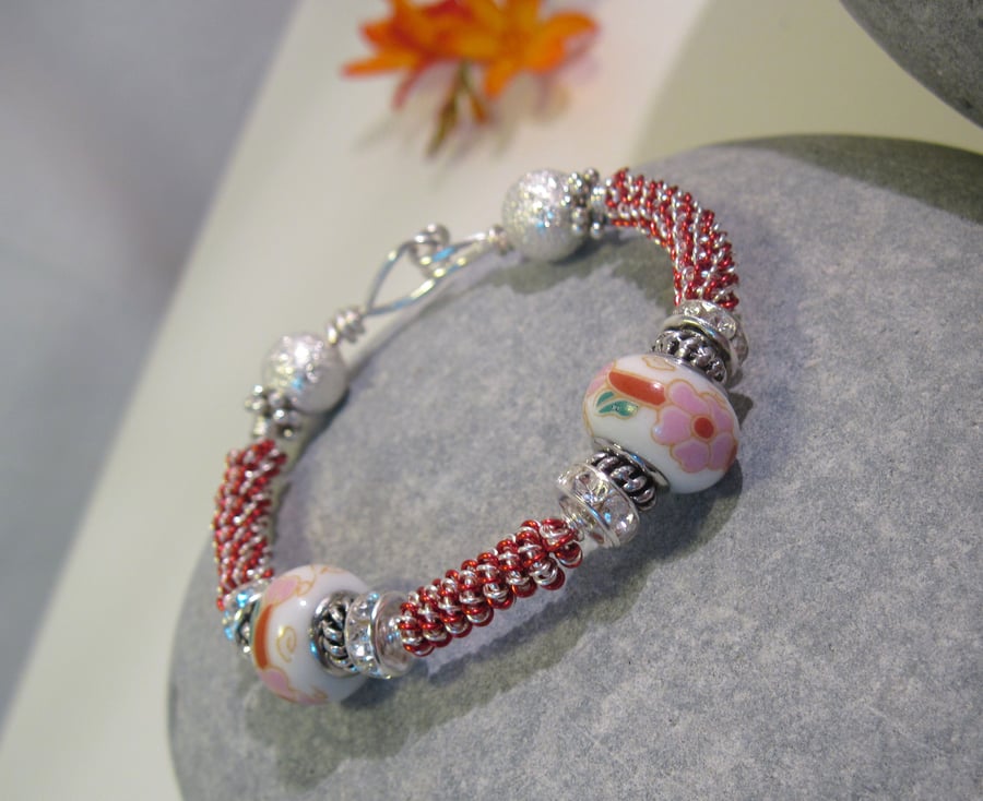 Red and Silver Wire Bangle   