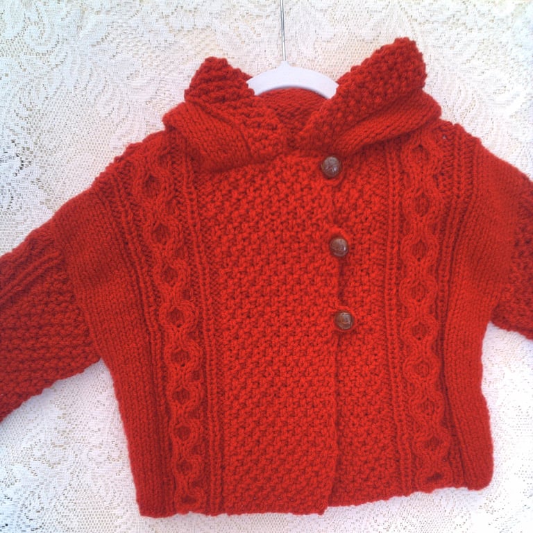 Child's Knitted Duffel Jacket, Winter Coat, Custom Make, Cabled Hooded Jacket