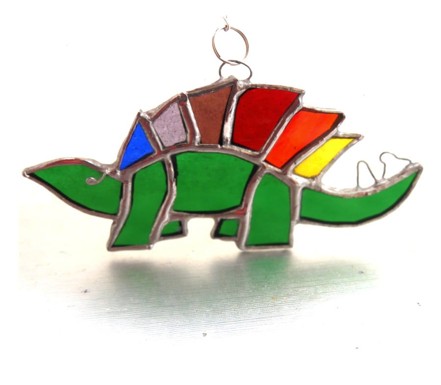 Dinosaur Suncatcher Stained Glass Stegosaurus Green 031