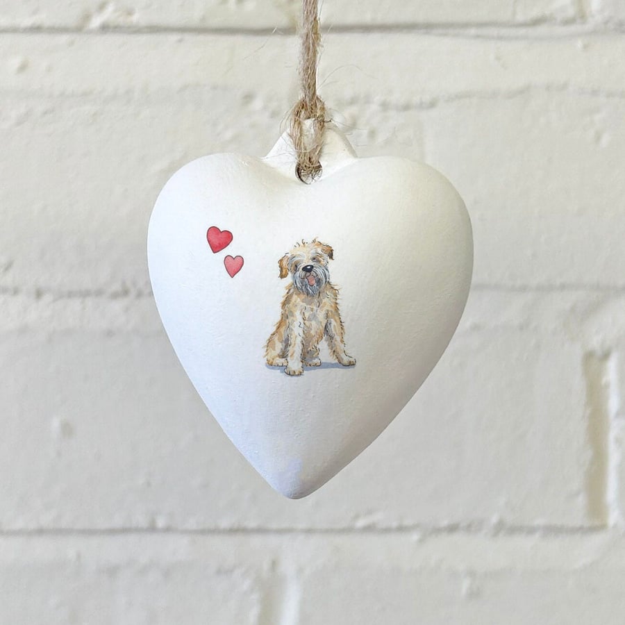 Wheaten Terrier Ceramic Heart Bauble