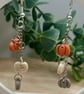 Pumpkin Drop Earrings, Silver or Gold, Handmade Polymer Clay - Image 2
