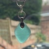 Sterling silver front-fastening chain and teal green seaglass pendant