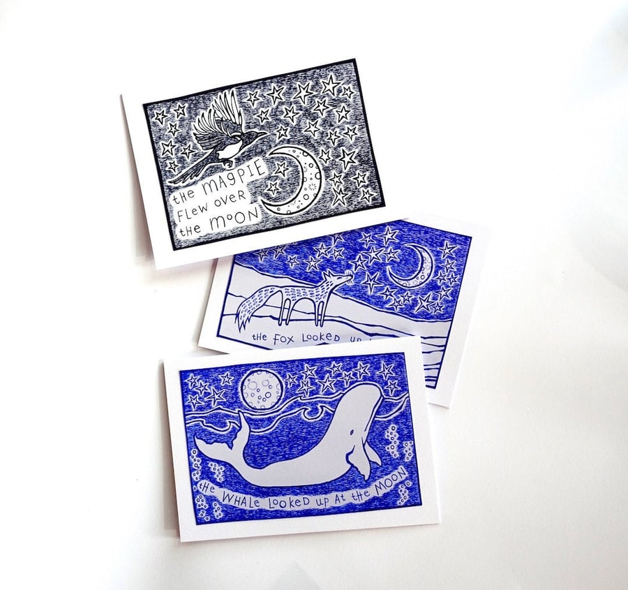 Magpie, Fox and Whale Cards - Set of 3 - READY TO SHIP