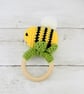 Crochet Bumblebee Wooden Teething Ring, Baby Shower Gift