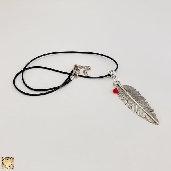 Silver Feather Pendant Necklace