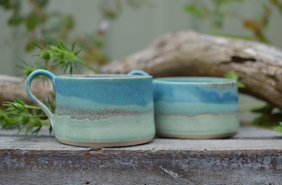Skyline ceramic cup - glazed in beautiful turquoise and green glazes