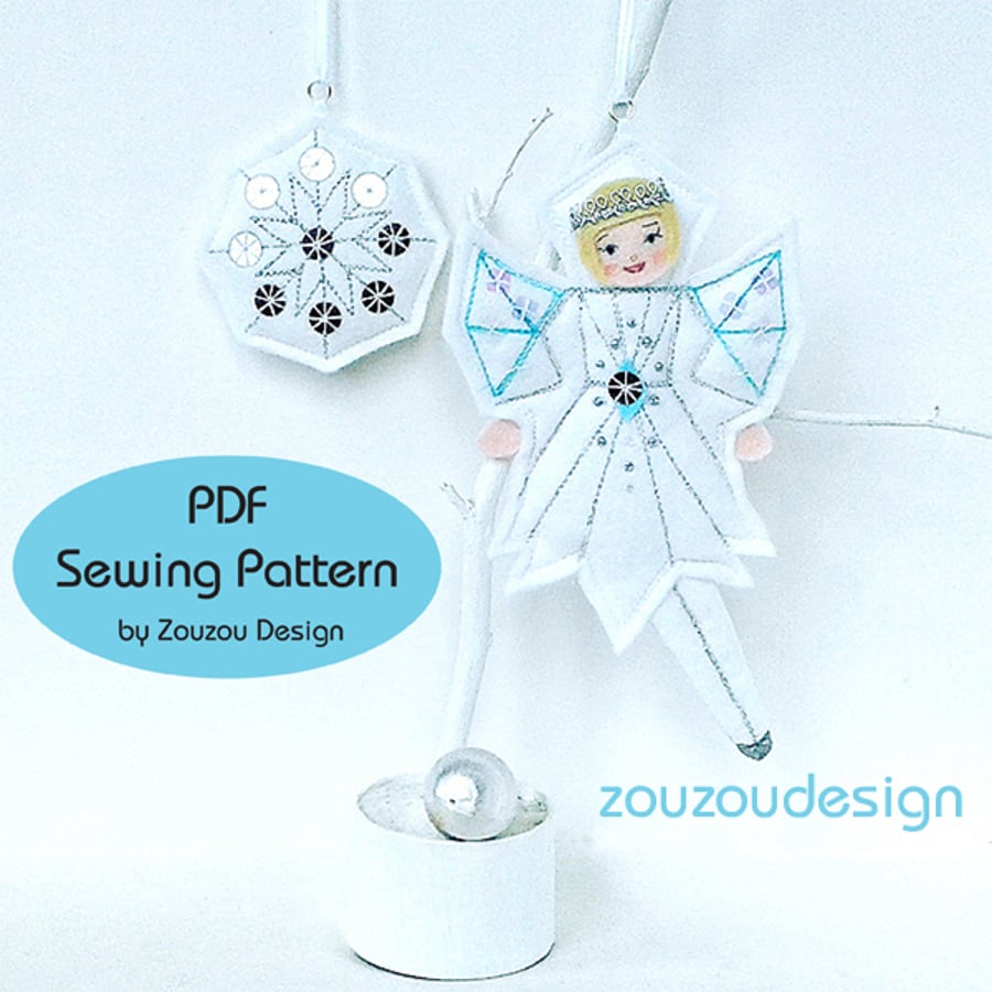 PDF Felt Frost Fairy and Snowflake Ornaments Sewing Pattern