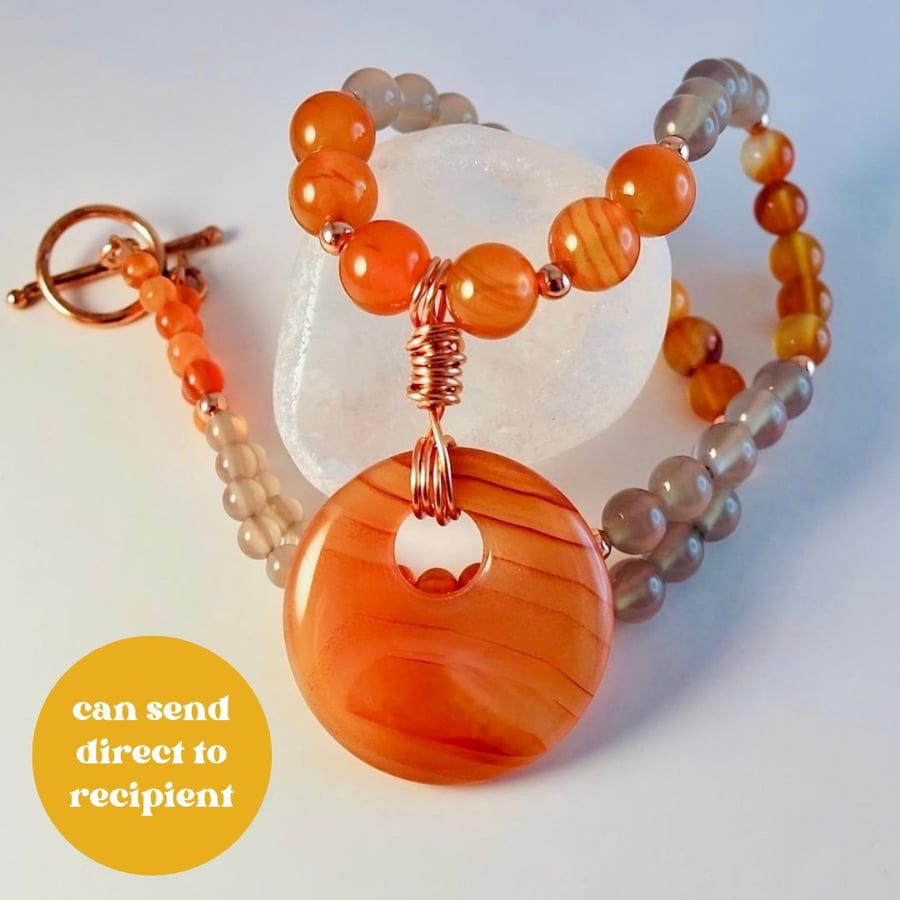 Carnelian And Agate Necklace With Copper - Handmade In Devon