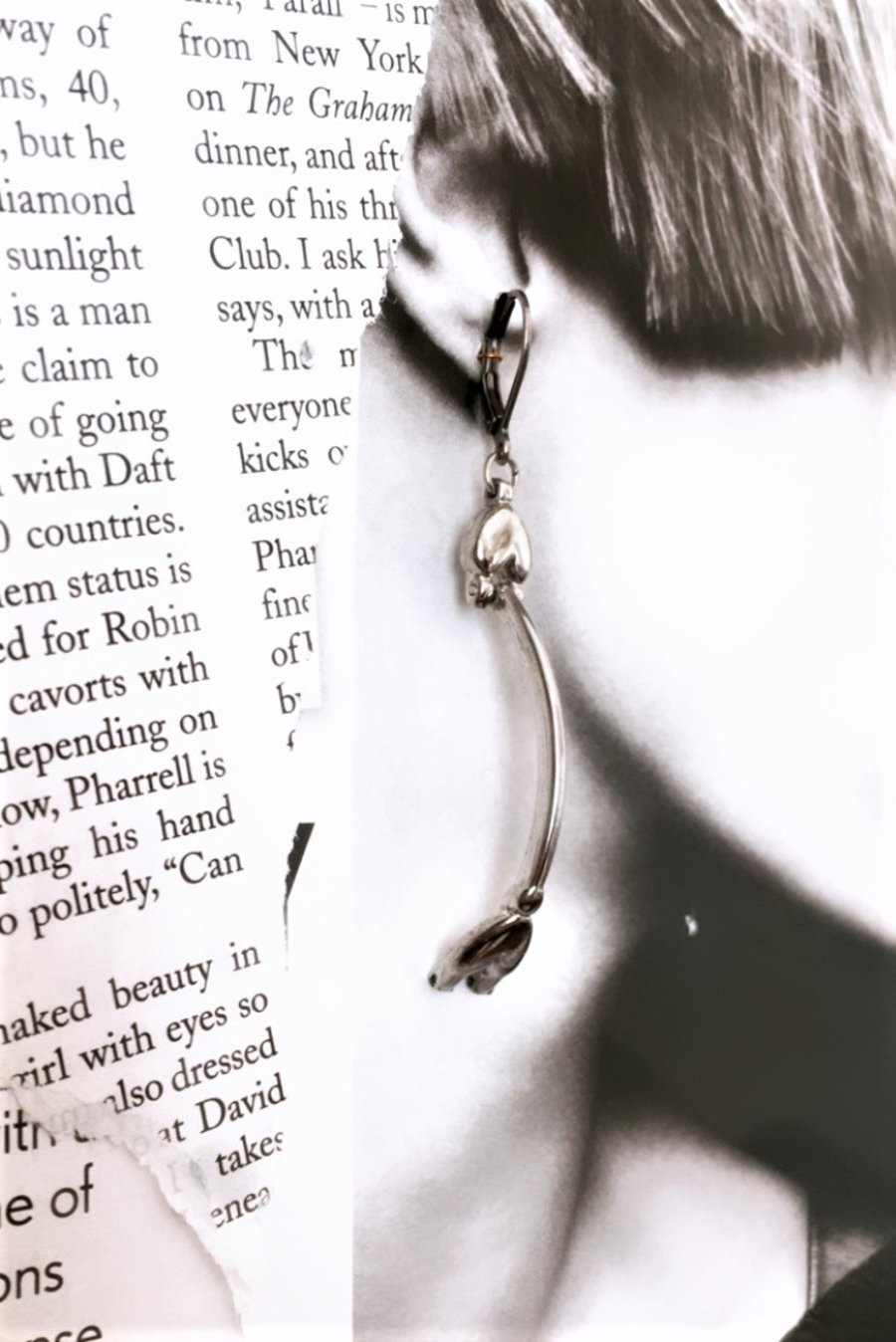 Upcycled stainless steel vintage watch parts curve earrings - one off item