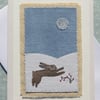 Moon Hare, detailed,hand-stitched card for or any winter occasion
