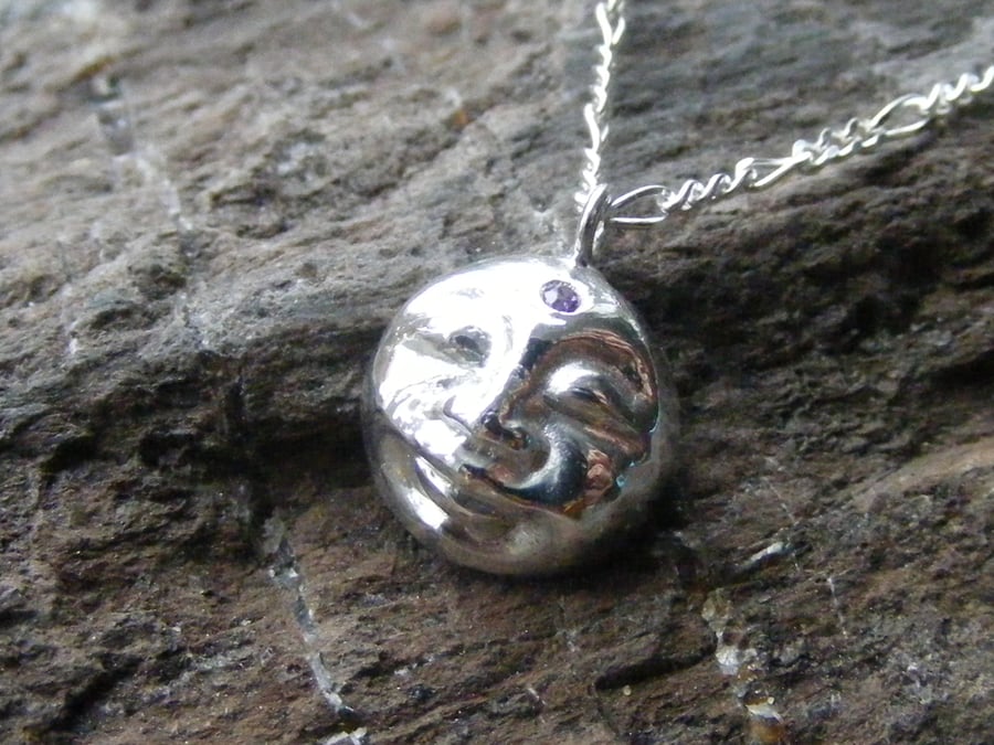 Fine Silver Moon Goddess Pendant and Sterling Silver 18 Inch Chain