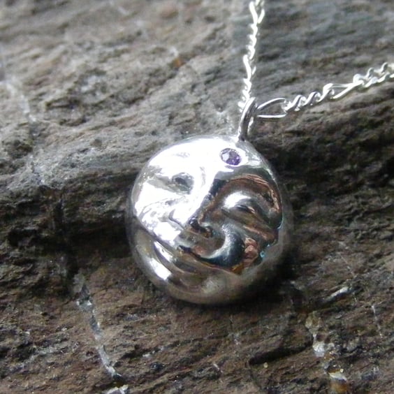 Fine Silver Moon Goddess Pendant and Sterling Silver 18 Inch Chain