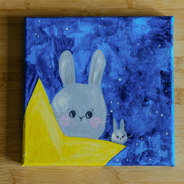 Stardust Bunny 1, original artwork, acrylic painted canvas for babies room. 