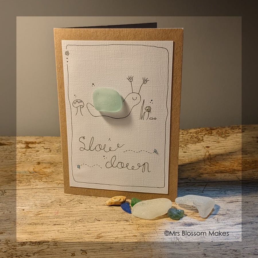 Sea Glass Card - Slow Down Snail