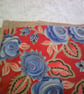 Medium Jute Bag with Mauve Flowers on a Red Background Pocket - Image 2