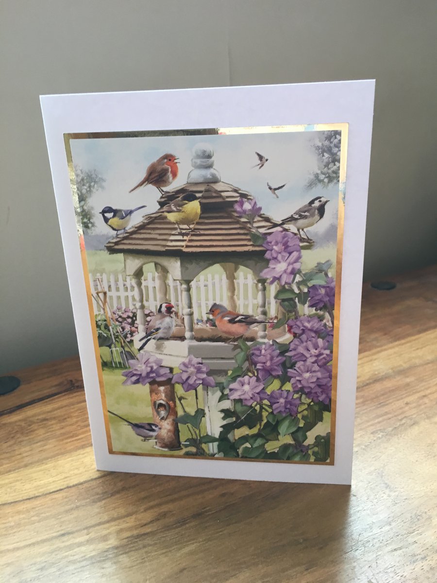 Handmade Garden Birds Card - Blank Inside