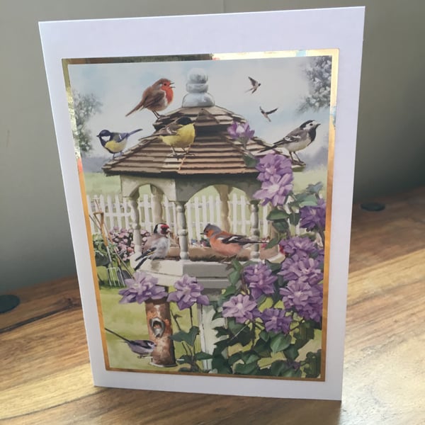 Handmade Garden Birds Card - Blank Inside