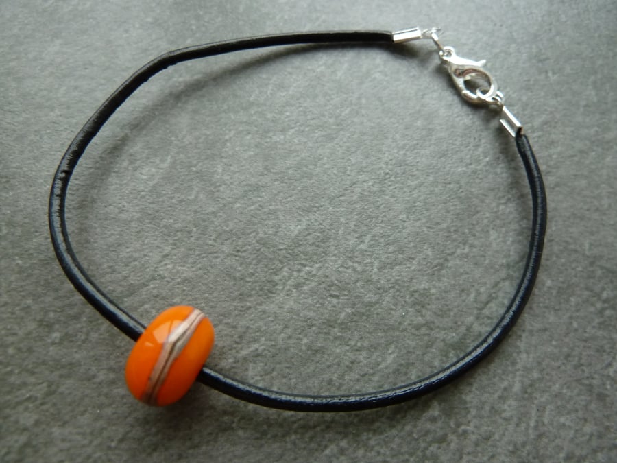 lampwork glass and leather cord bracelet