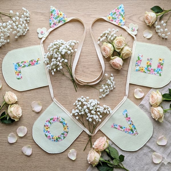 Floral LOVE Bunting – Romantic Garland for Weddings, Nursery & Anniversary