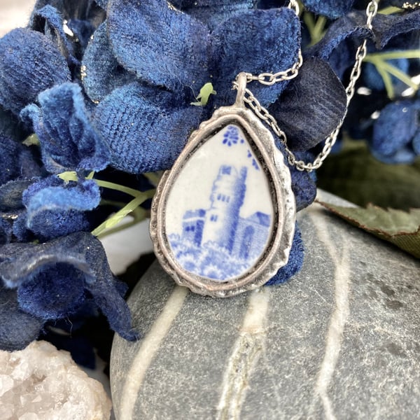 Broken China Necklace - Blue Italian - Boho style